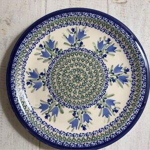 Polish Pottery Dinner Plate, 10.75" in “Blue Tulips" unilkat by Zaklady